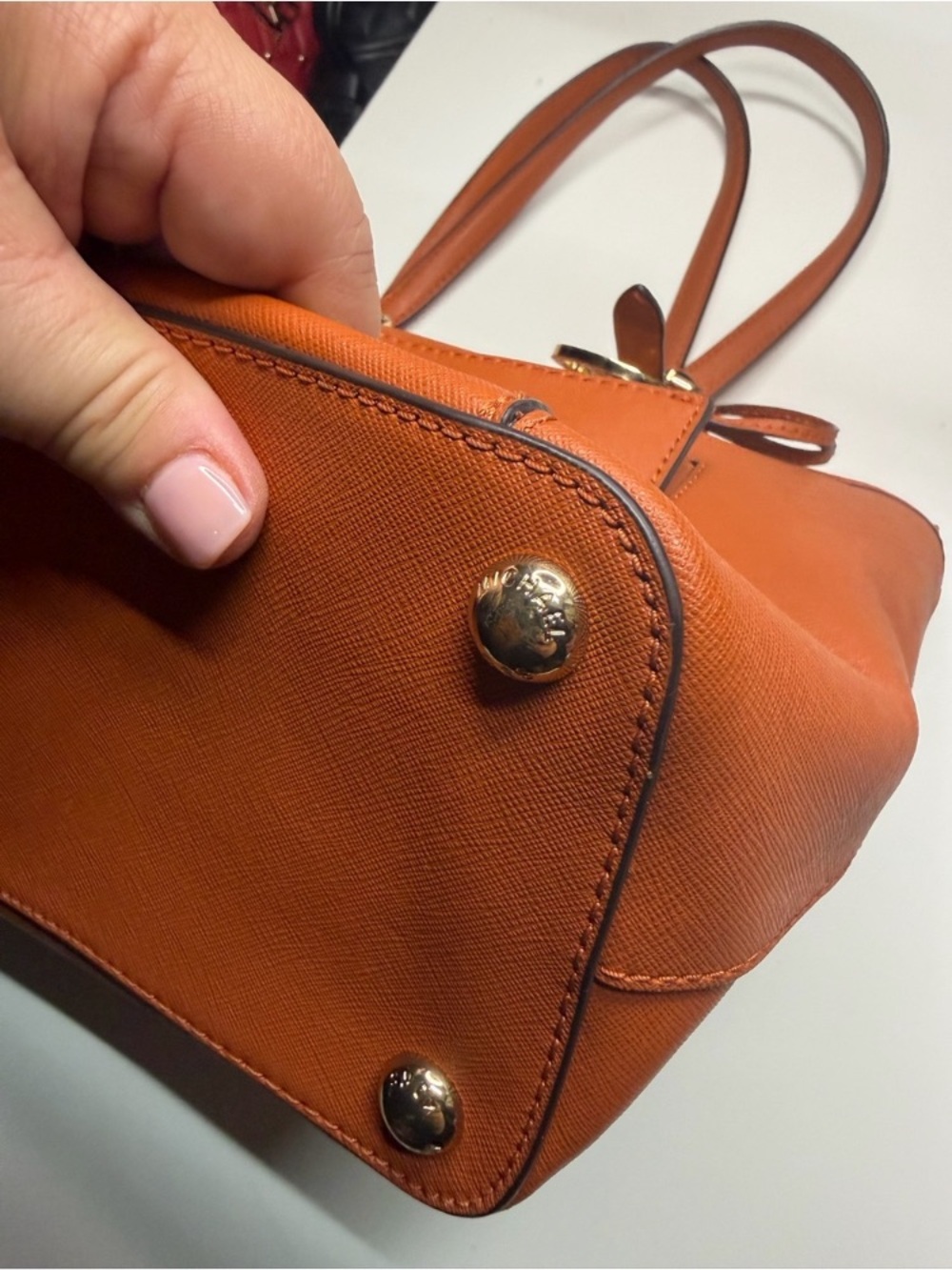 Michael Kors Burnt Orange Saffiano Leather Tote with MK Charm - Picture 5 of 13